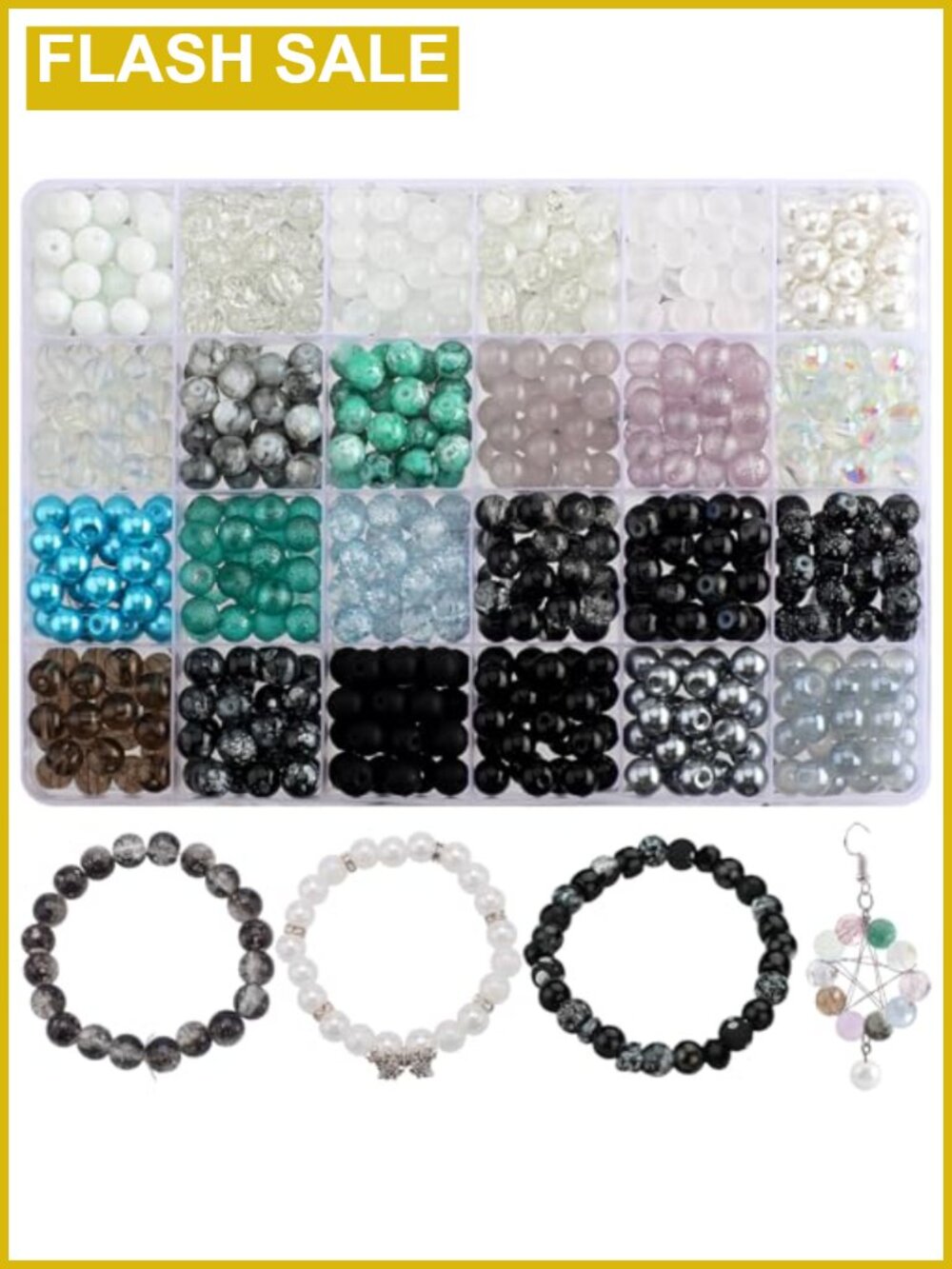 600pc 8mm Glass Beads Jewelry Making Kit Bracelet Beads Set